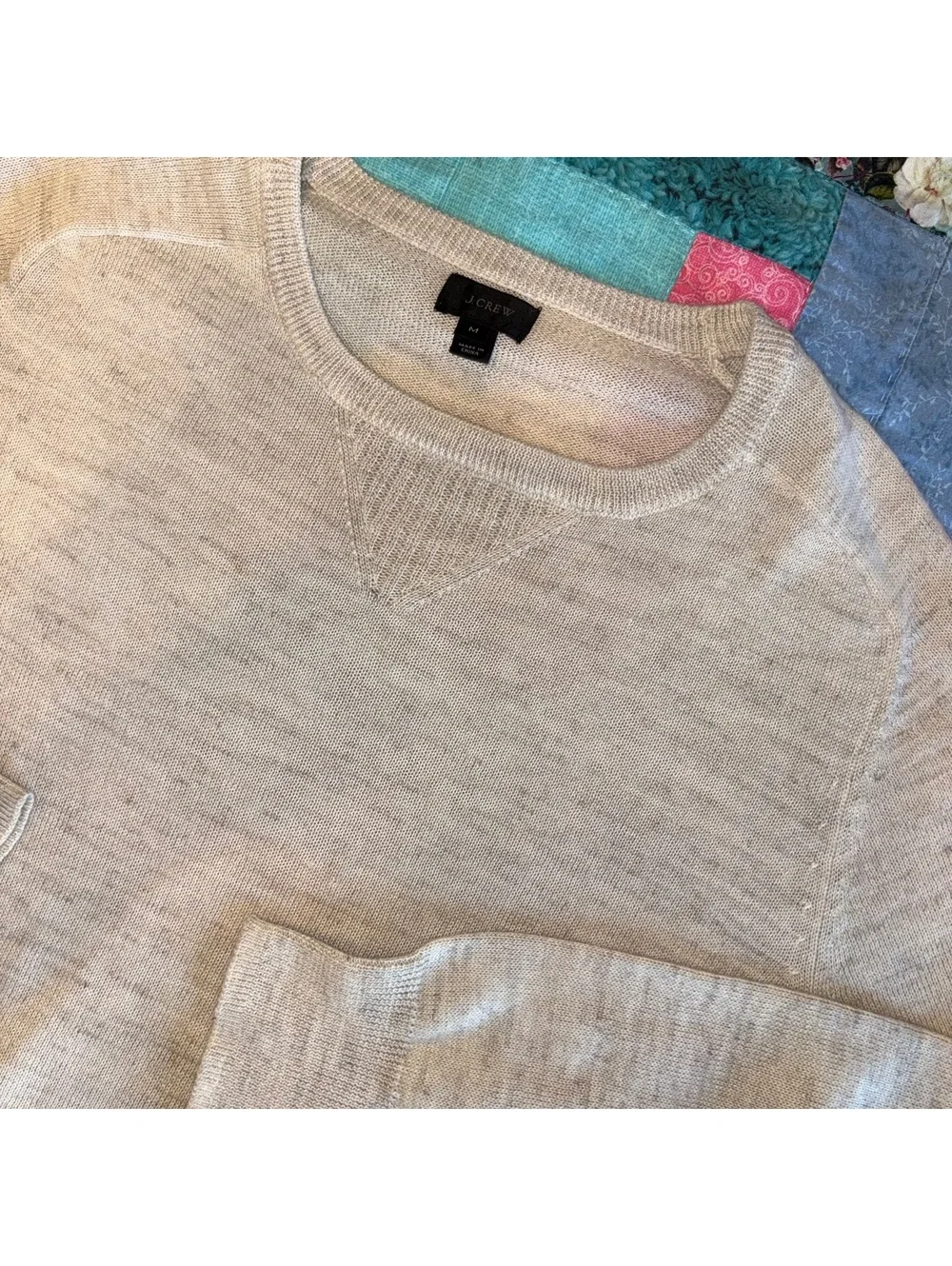 J.Crew Wool Blend Mens Medium Beige Crewneck Classic Sweater Relaxed Cozy